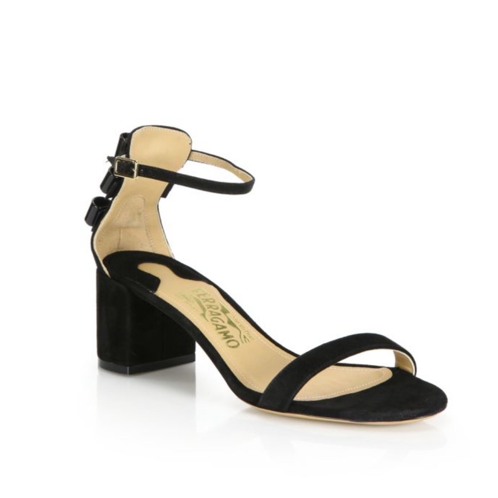 Salvatore Ferragamo Connie Suede Mid Heel Sandal